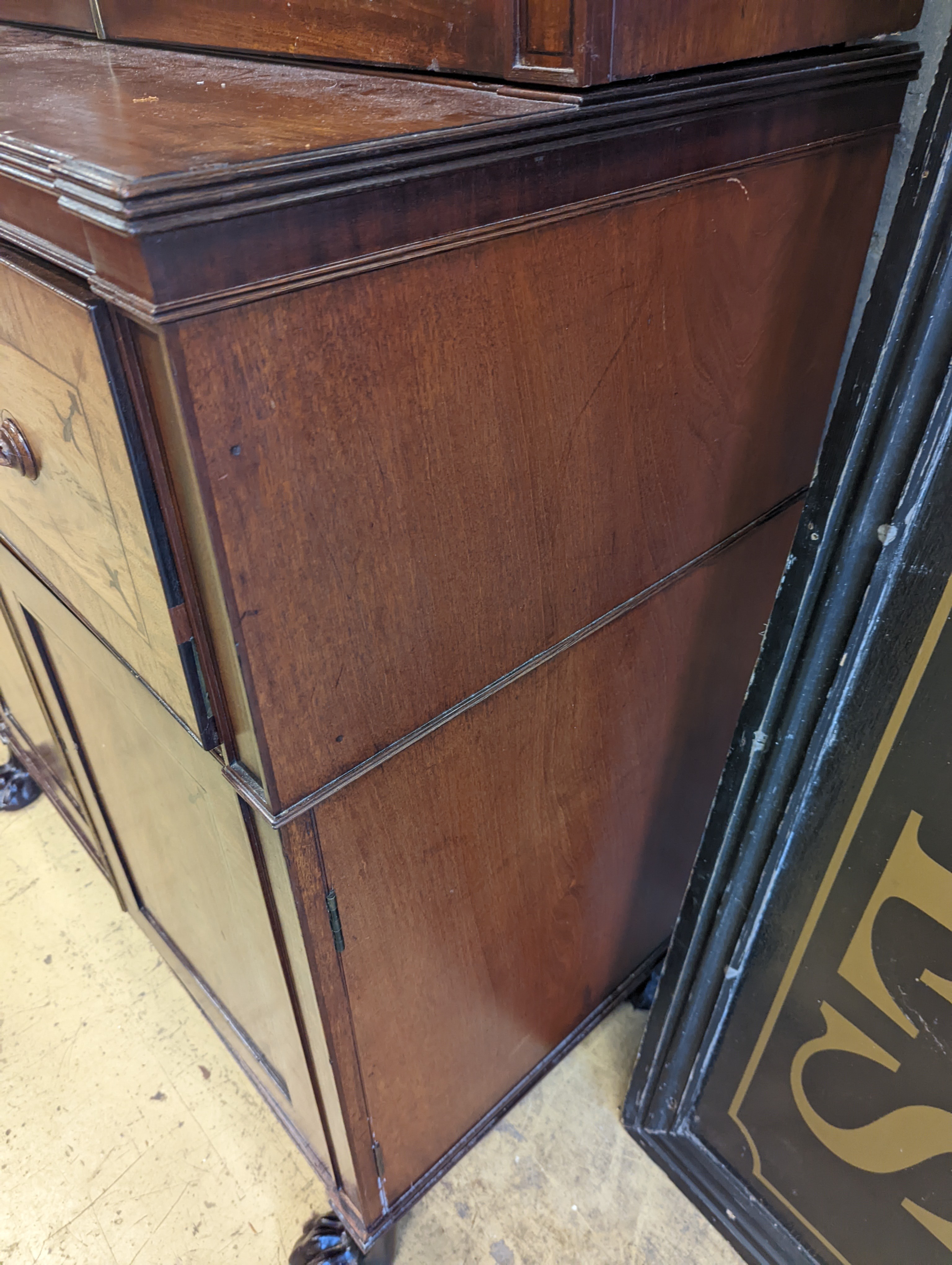 A Regency mahogany secretaire bookcase on lion paws feet, length 100cm, depth 56cm, height 216cm